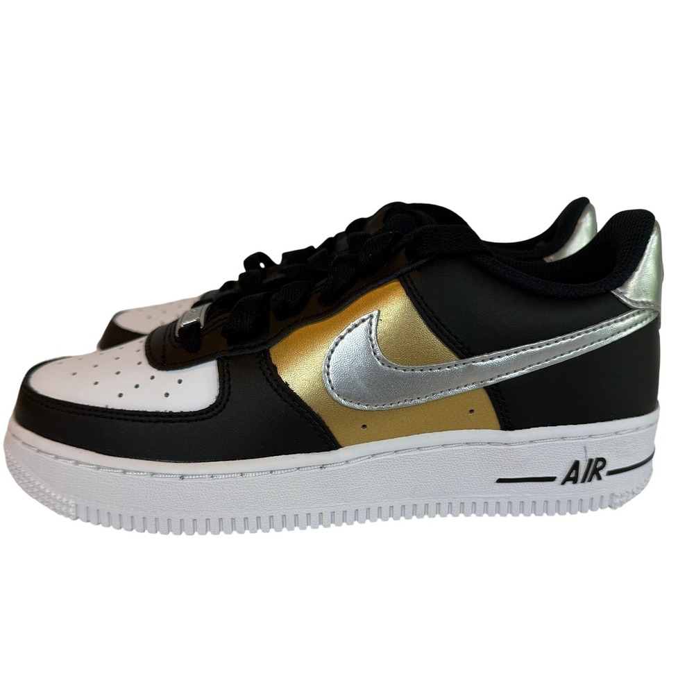 Nike Air Force 1 BG Black Metallic Silver White Mens 4.5Y Sneakers NWB